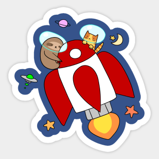 Rocket Ship Sloth and Tabby Cat Sticker